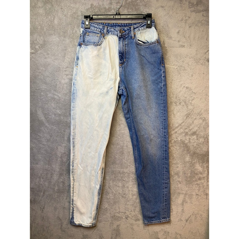 H&M &Denim Two Tone Split‎ Leg Mom Jeans Blue White Size 26/32